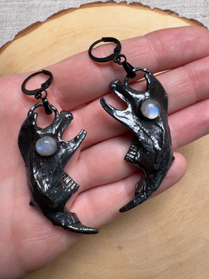 Scourge- Muskrat Jawbone and Moonstone Earrings by Copper Ashes