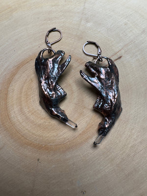 Beltharion- Muskrat Jawbone and Quartz Earrings detail view by Copper Ashes