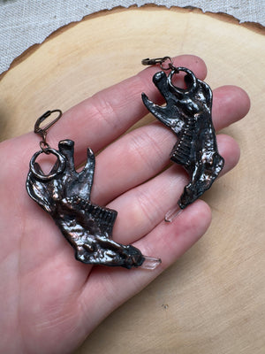 Beltharion- Muskrat Jawbone and Quartz Earrings detail view by Copper Ashes