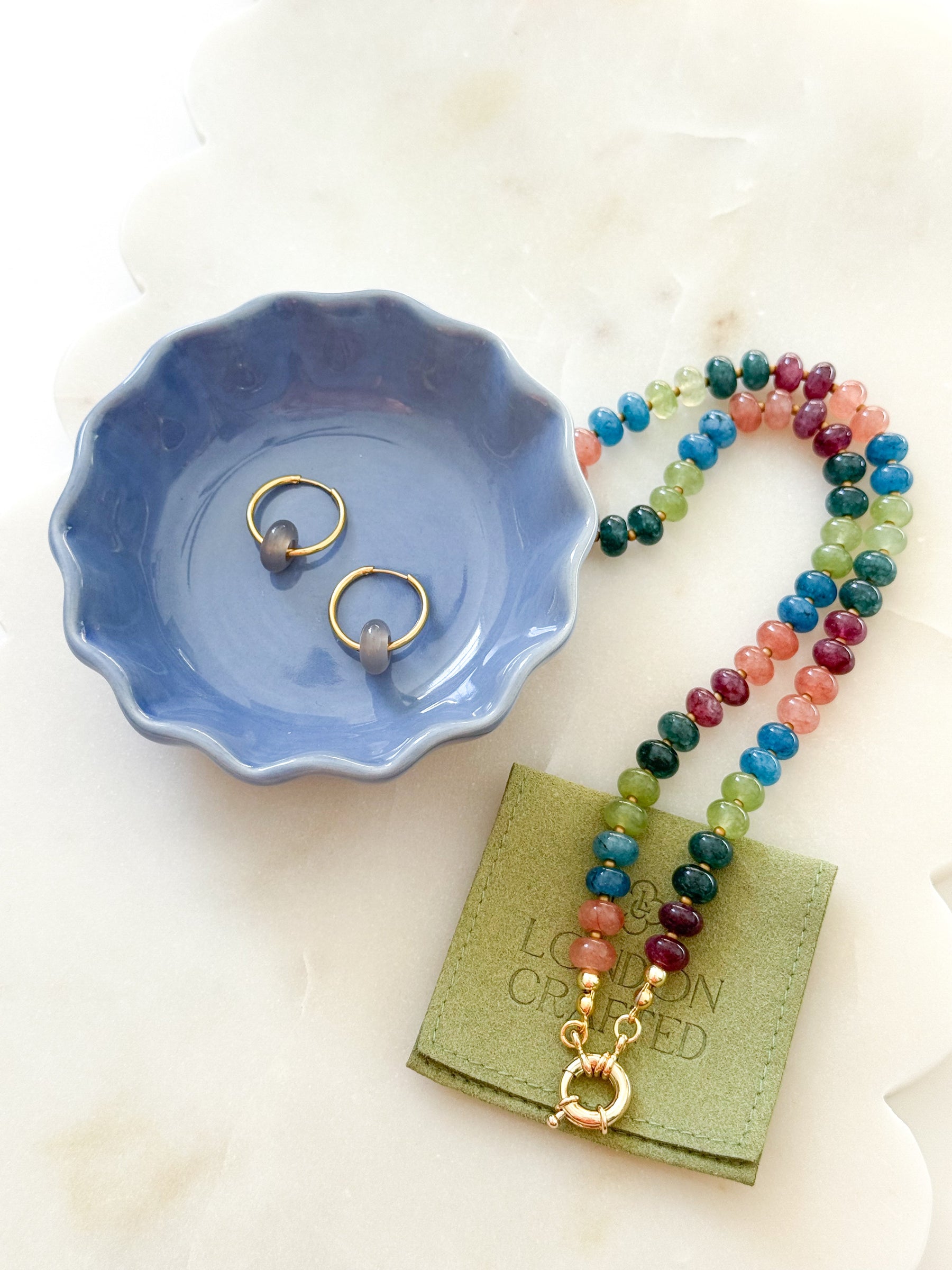 The Elodie Multicolor Beaded Charm Necklace detail view by London Crafted