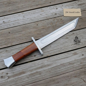 Handmade Carbon Steel Viking Seax Knife with Natural Wood Handle by JW SteelCrafts, Damascus knife detail photo 2
