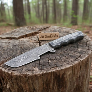 Premium Damascus Tracker Fixed Blade Knife Full Tang Durable EDC Blade by JW SteelCrafts, Damascus knife main product photo