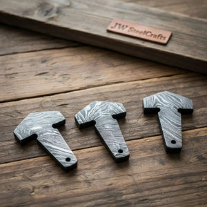 Handmade Damascus Steel Thor's Hammer Pendant Set | Viking Mjolnir Necklace Collection by JW SteelCrafts, handmade jewelry detail photo 2