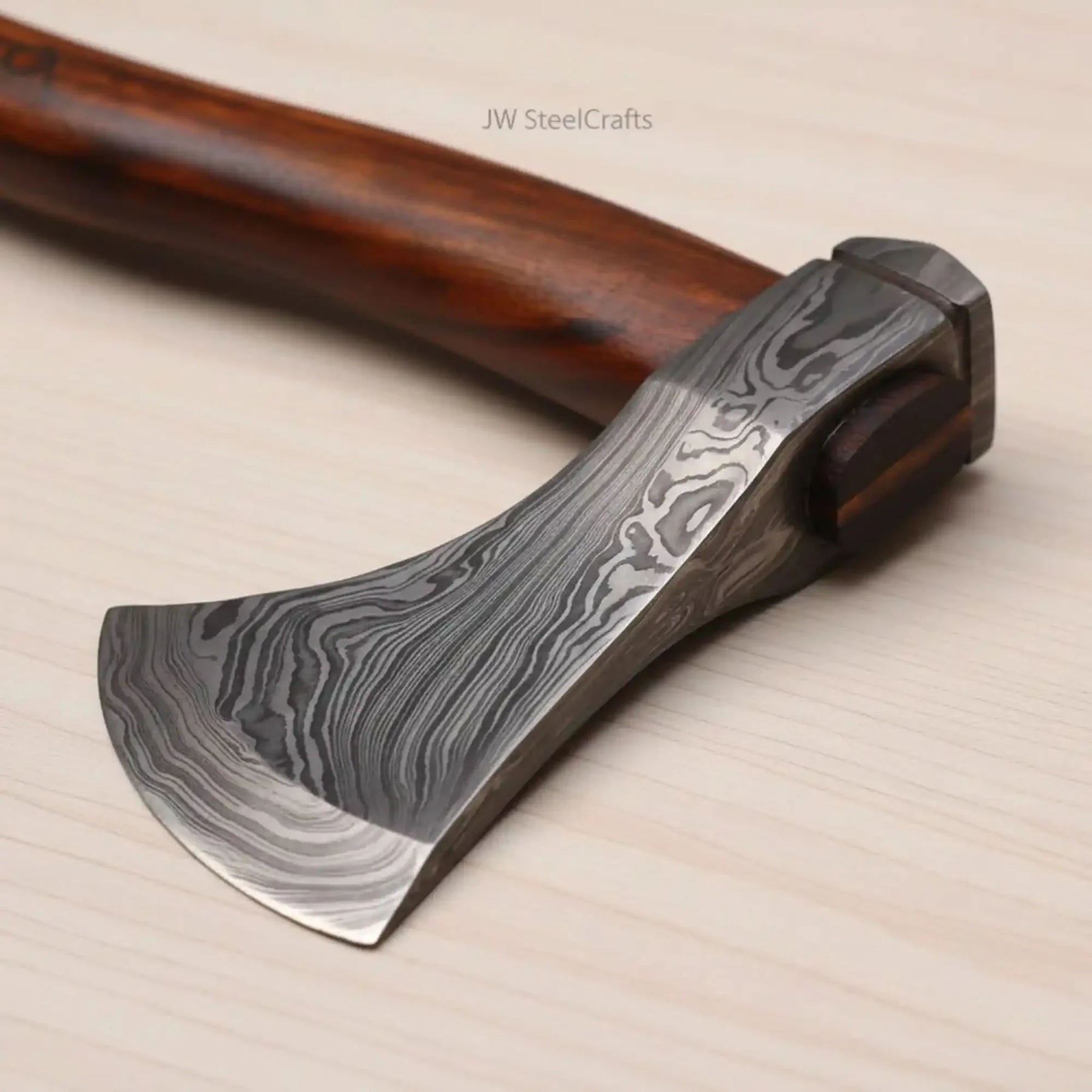 Handmade Damascus Skeggox Viking Bearded Axe with Rose Wood Handle by JW SteelCrafts, Southern handmade gift detail photo 2