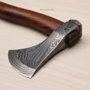 Handmade Damascus Skeggox Viking Bearded Axe with Rose Wood Handle by JW SteelCrafts, Southern handmade gift detail photo 2