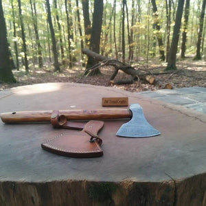 Handmade Damascus Camping Axe with Tali Wood Handle | Full Tang Outdoor Hatchet by JW SteelCrafts, Southern lifestyle apparel detail photo 3
