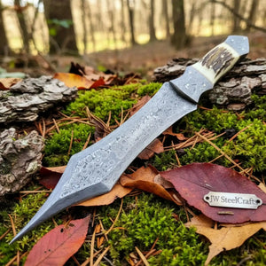 Handmade Damascus Medieval Spear Point Dagger with Stag Horn Handle by JW SteelCrafts, Southern handmade gift detail photo 3