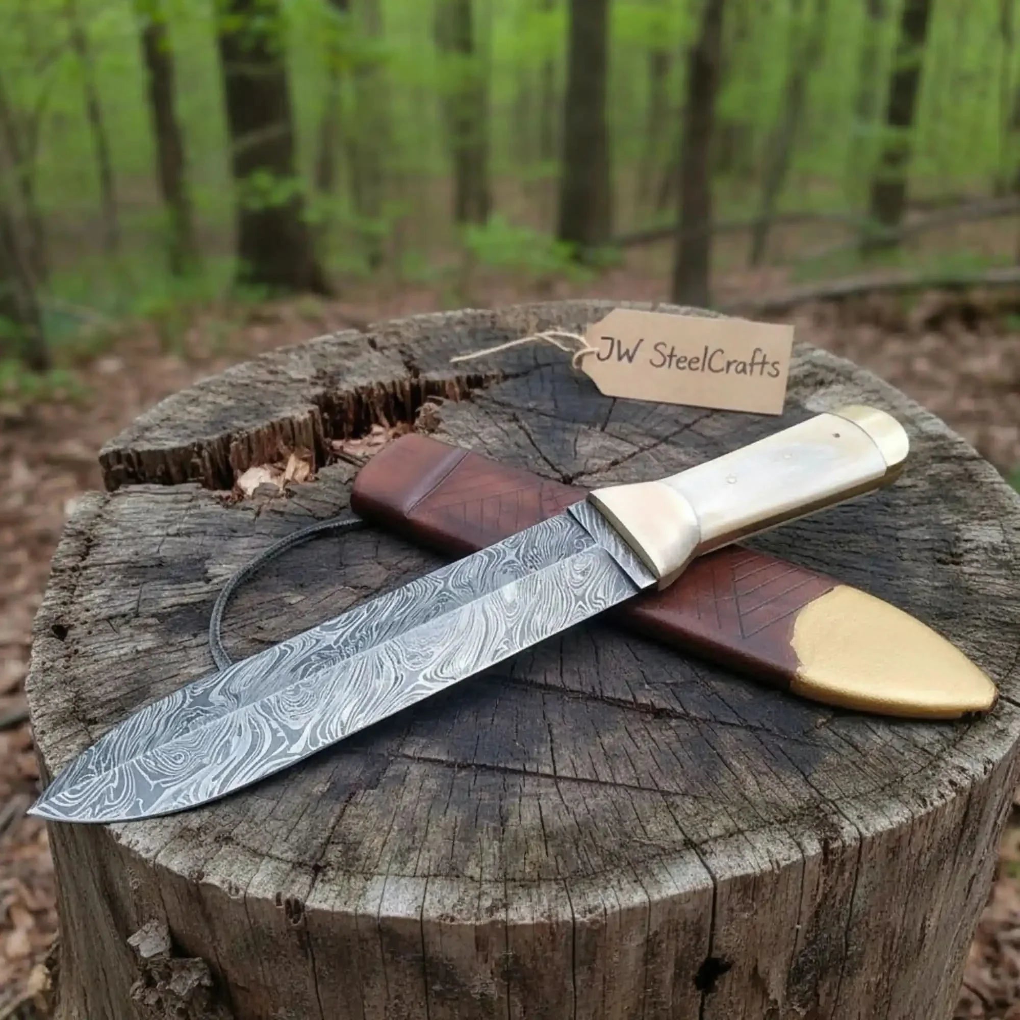 Handmade Persian Style Damascus Dagger with Camel Bone Handle & Wooden Scabbard by JW SteelCrafts, Southern handmade gift main product photo
