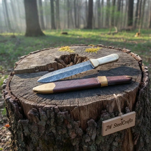 Handmade Persian Style Damascus Dagger with Camel Bone Handle & Wooden Scabbard by JW SteelCrafts, Southern handmade gift detail photo 3