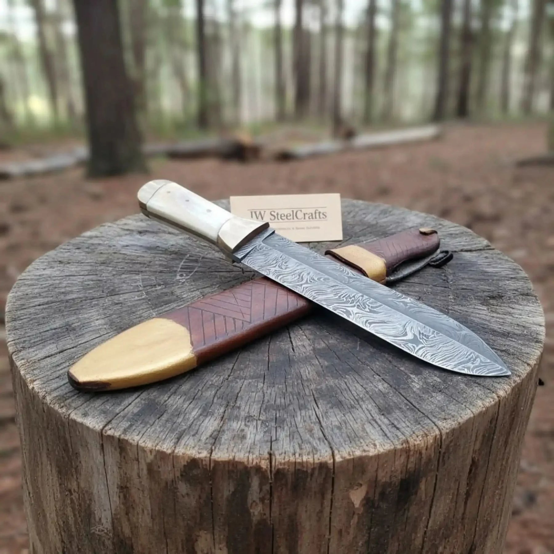 Handmade Persian Style Damascus Dagger with Camel Bone Handle & Wooden Scabbard by JW SteelCrafts, Southern handmade gift detail photo 2