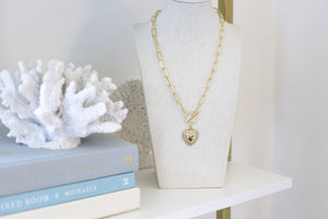 The Camille Gold Paperclip Heart Necklace detail view by London Crafted