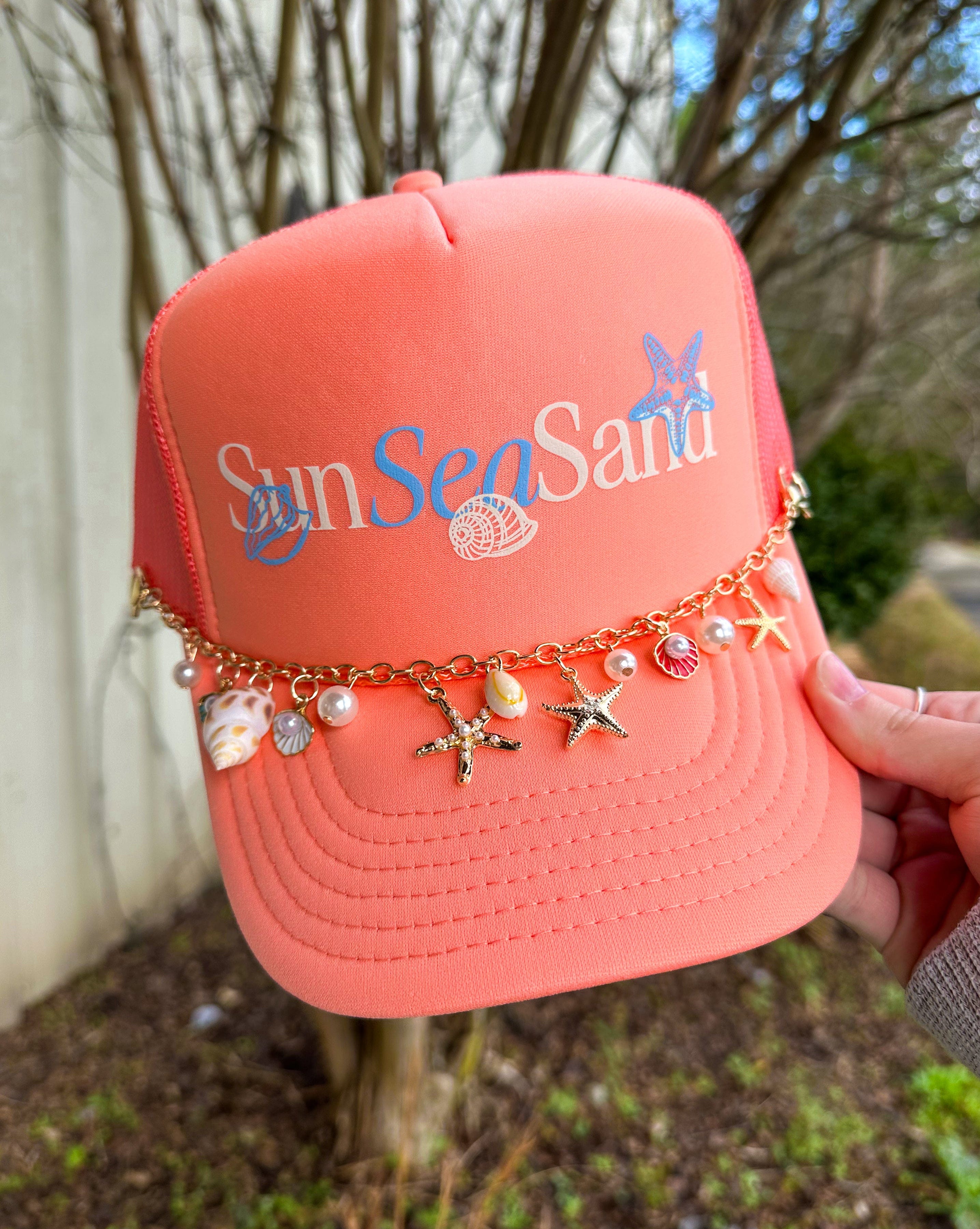 Sun Sea Sand Coral Trucker by Southern Bliss Company, custom hat detail photo 2