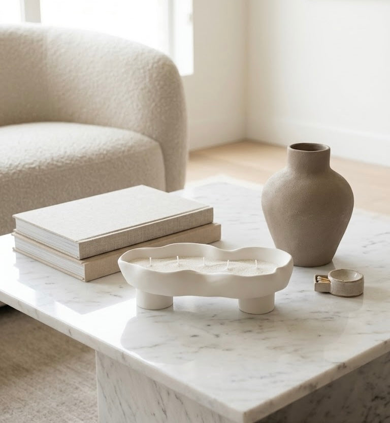 Scalloped Candle Tray-Refillable Sand Wax Candle Vessel