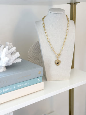 The Camille Gold Paperclip Heart Necklace detail view by London Crafted