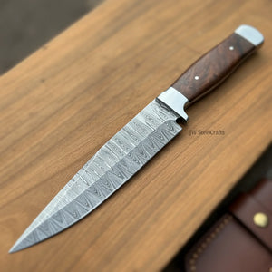 European Carving Knife Damascus Blade Wooden Handle Fixed Blade Tool by JW SteelCrafts