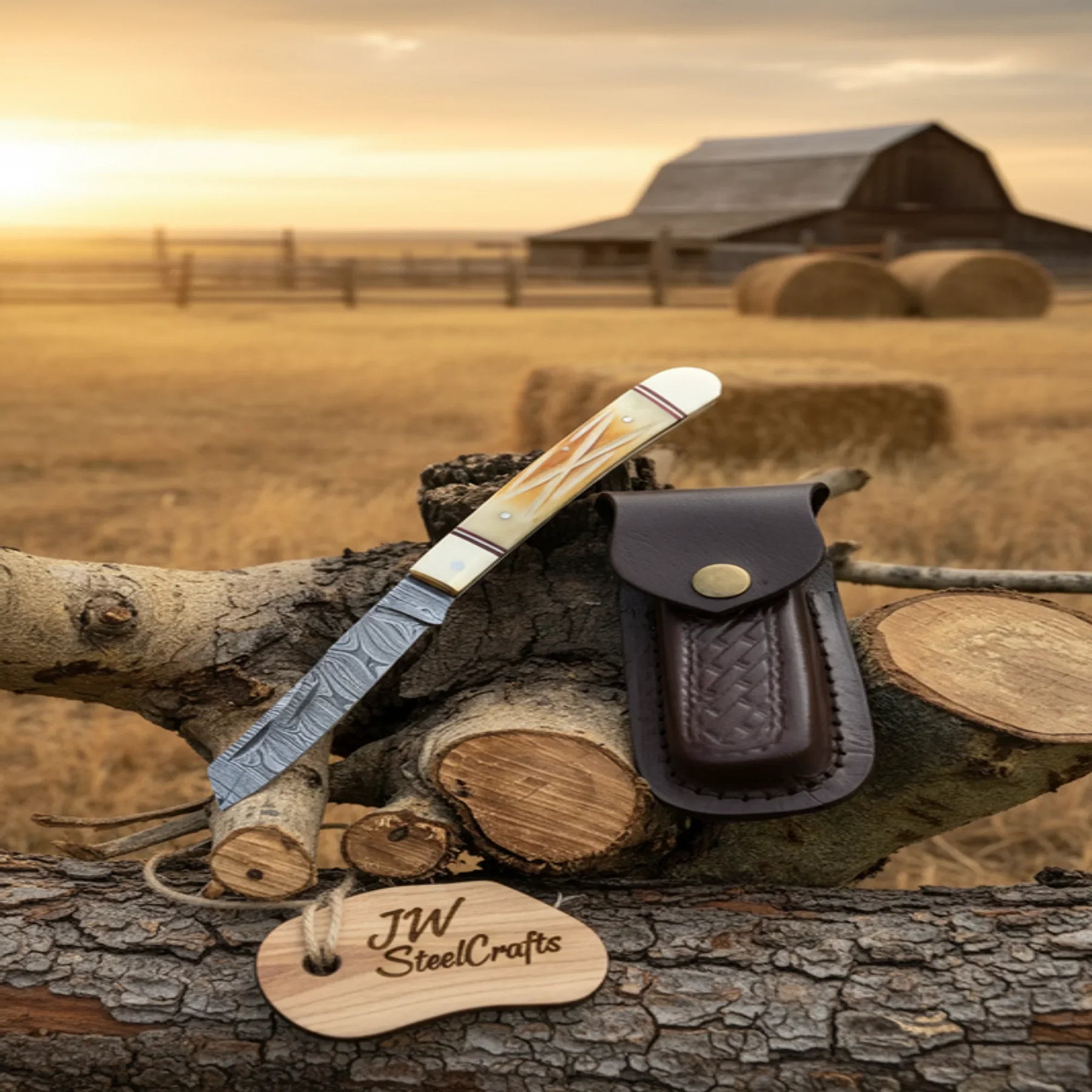 Timberline Folding Trapper Knife 8" Handmade Bone Handle Slipjoint EDC Pocket Knife detail view by JW SteelCrafts