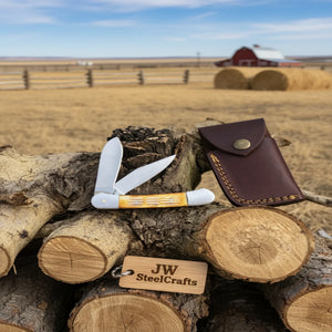 Double Blade Trapper Knife with Bone Handle, Folding Pocket Knife detail view by JW SteelCrafts
