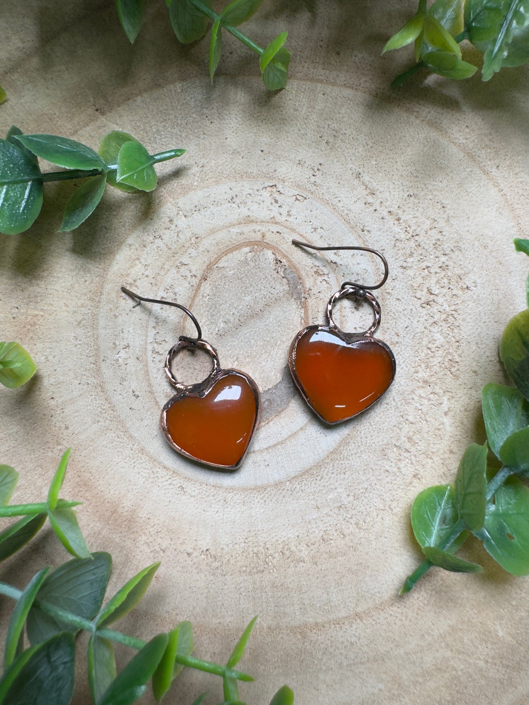 Orange Agate Heart Earrings by Copper Ashes