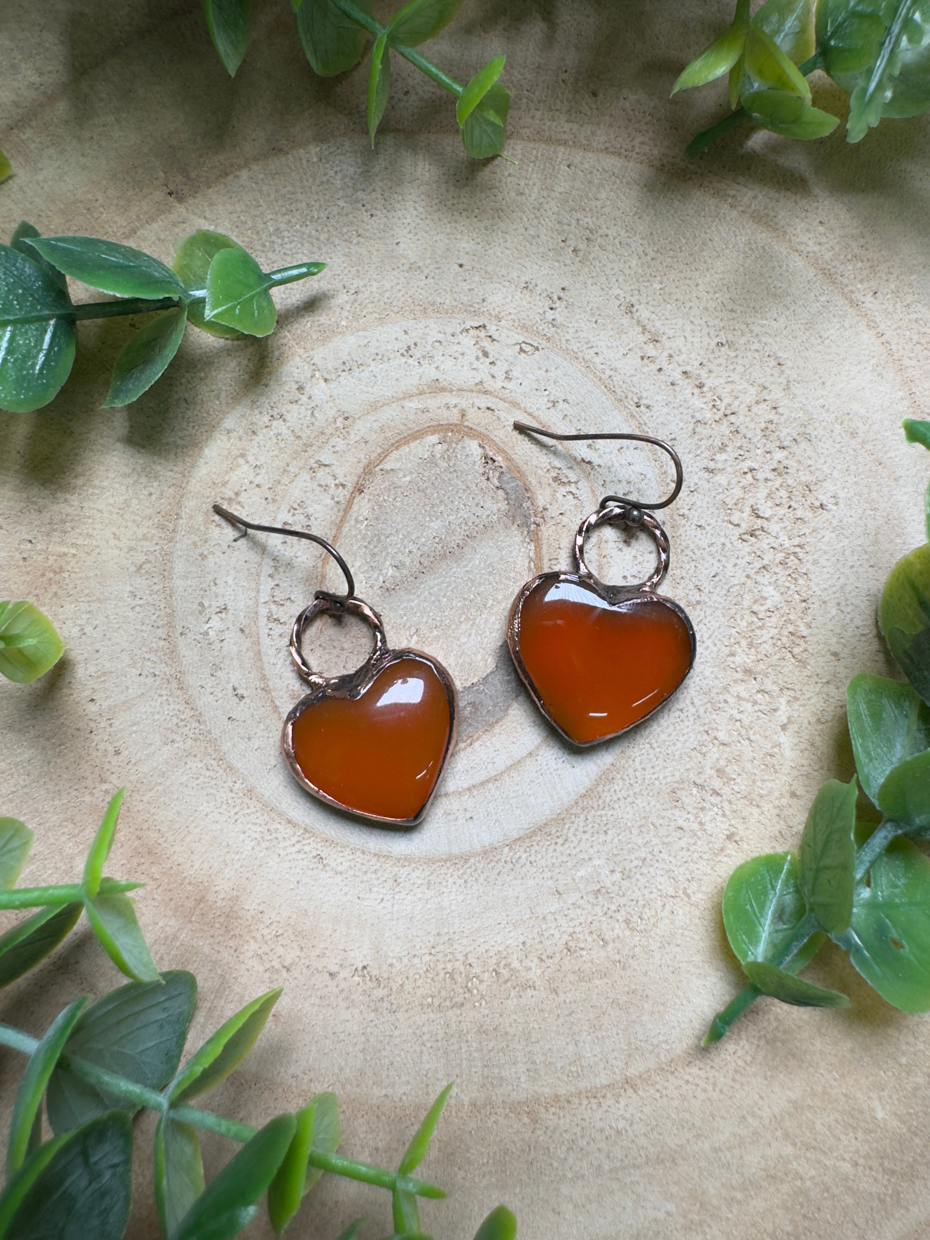 Orange Agate Heart Earrings by Copper Ashes