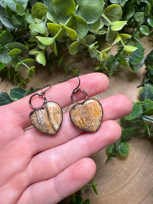 Landscape Jasper Heart Earrings detail view by Copper Ashes