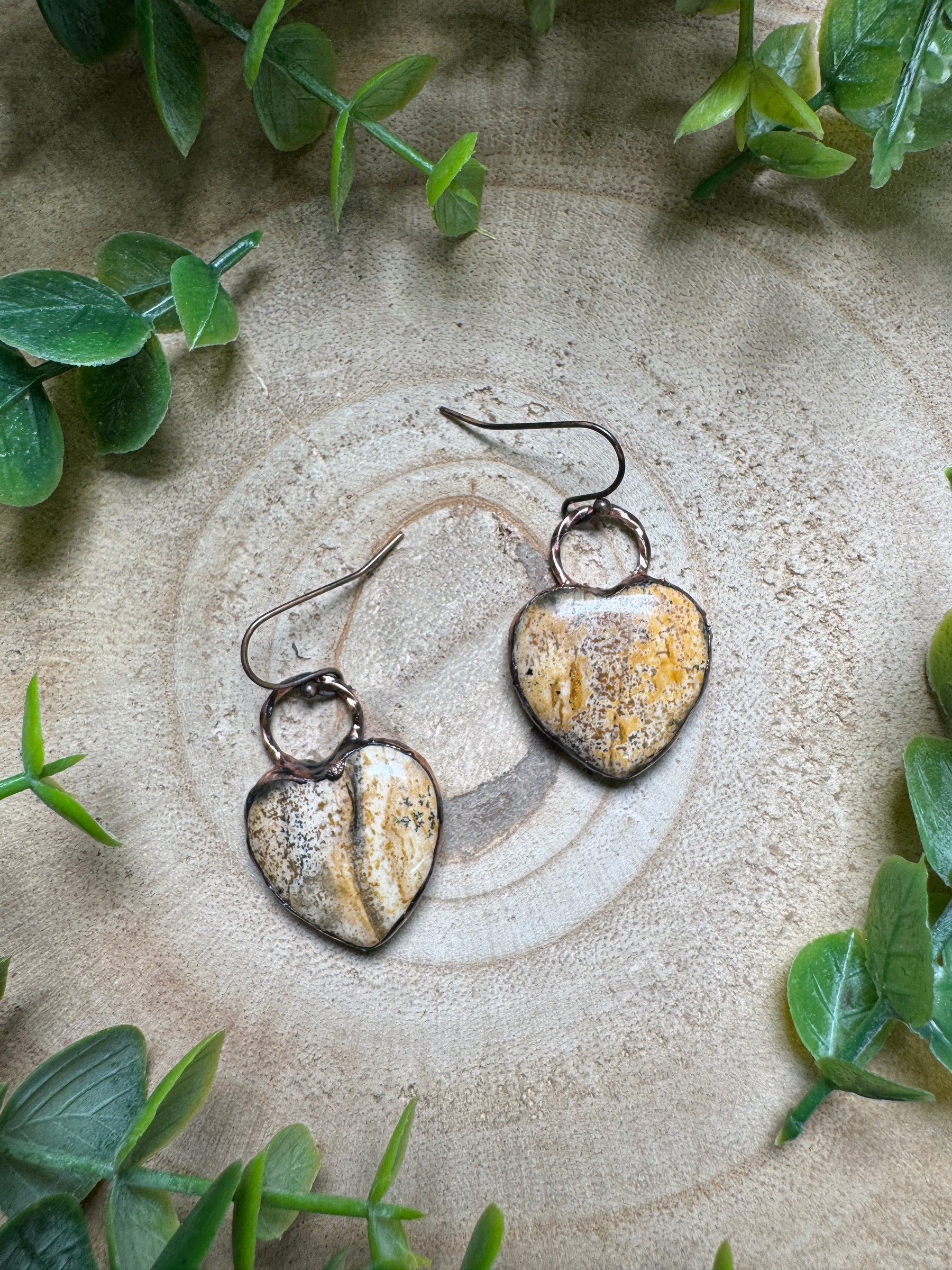 Landscape Jasper Heart Earrings by Copper Ashes