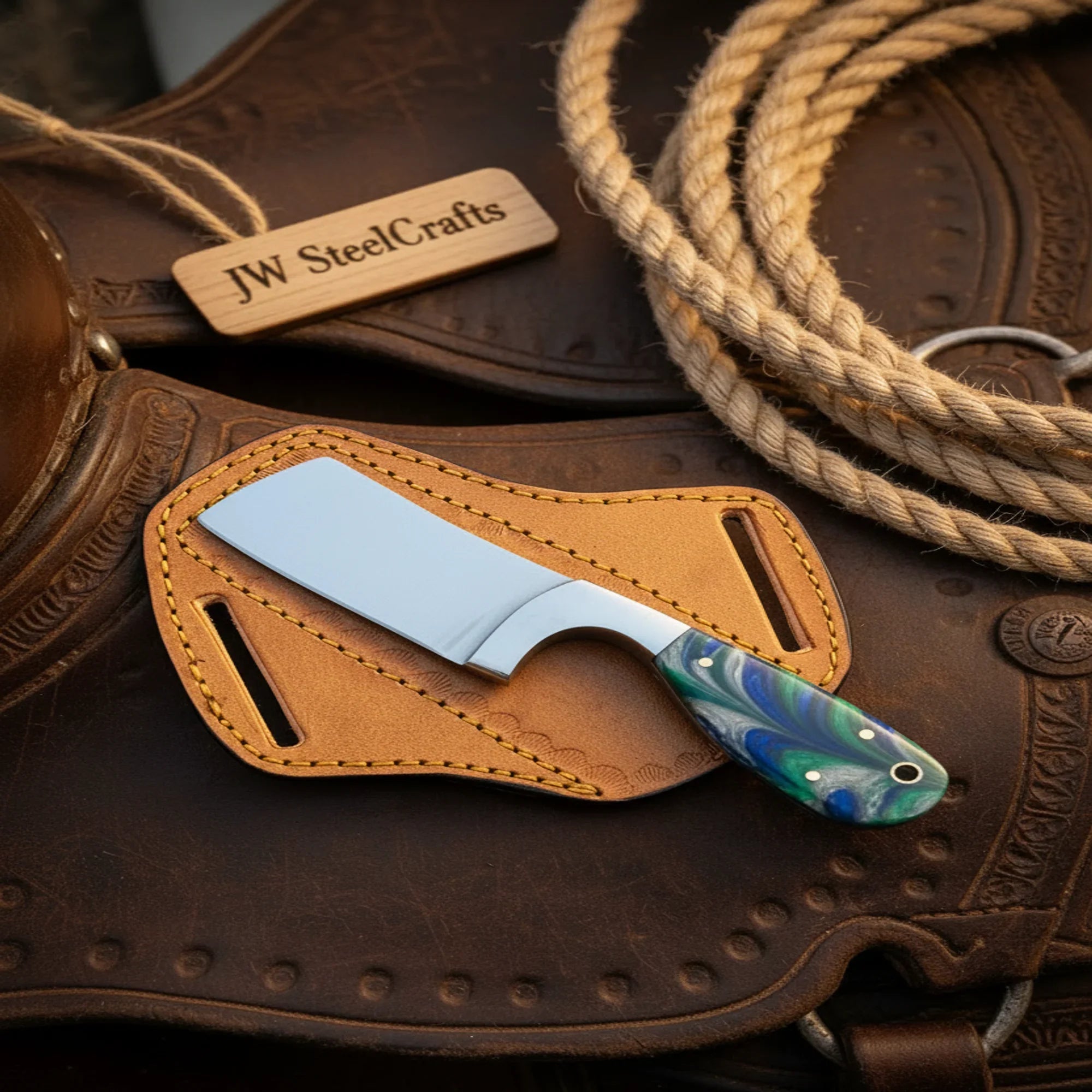 Carbon Steel Mini Cleaver Knife 7" with Resin Handle by JW SteelCrafts