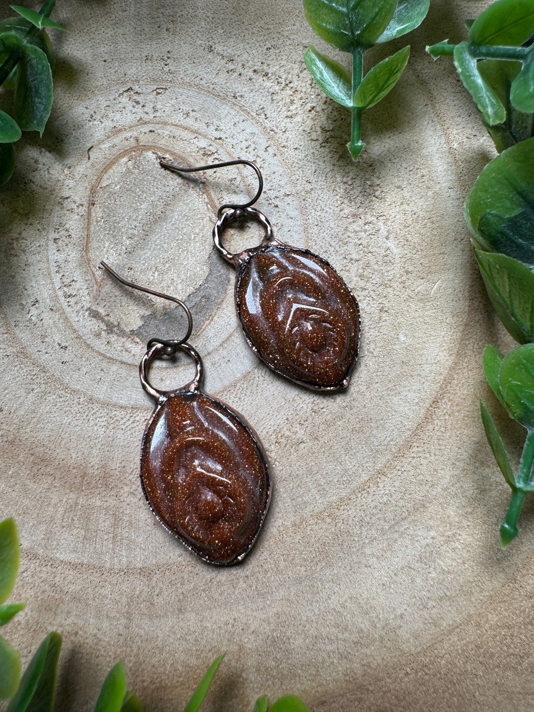 Goldstone Yoni Earrings by Copper Ashes
