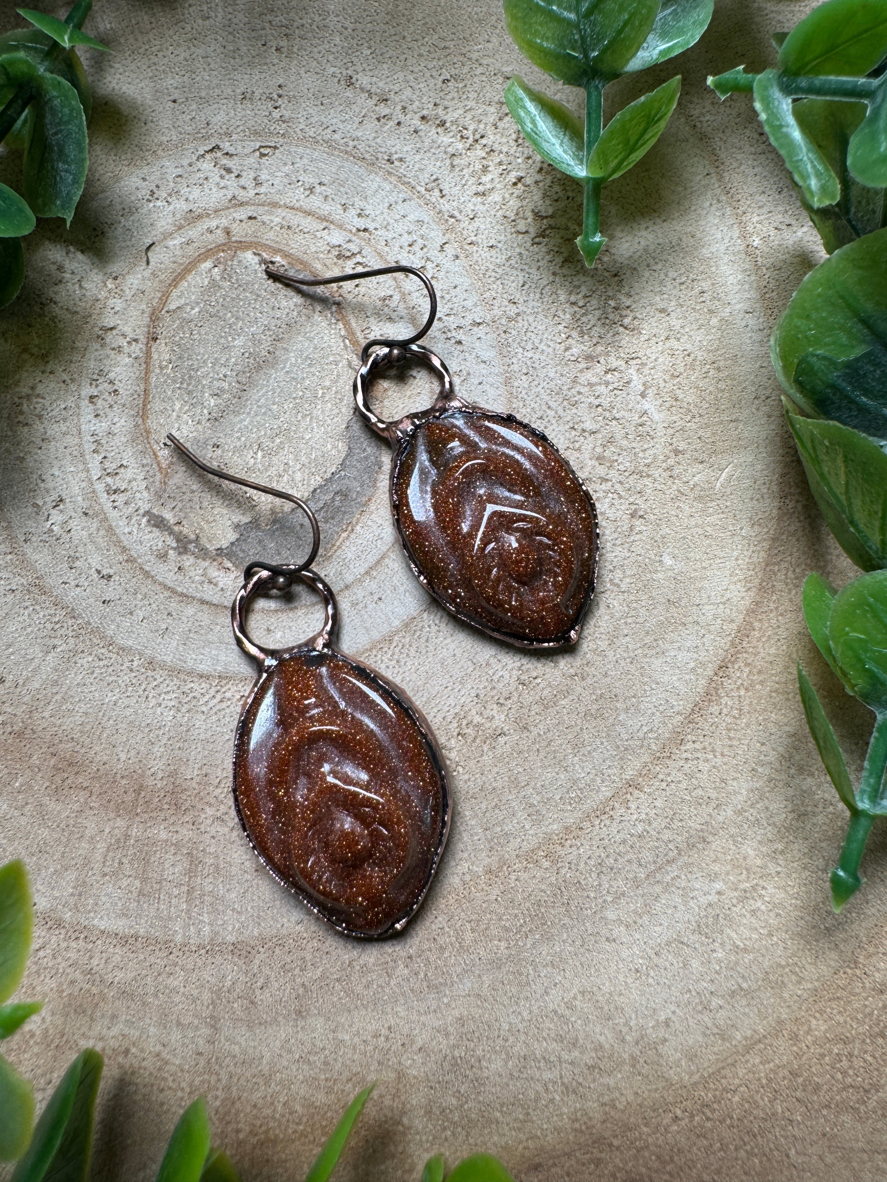 Goldstone Yoni Earrings by Copper Ashes