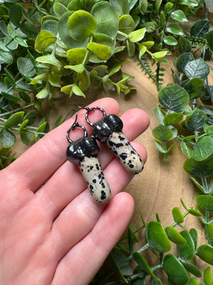 Dalmatian Jasper Penis Earrings detail view by Copper Ashes