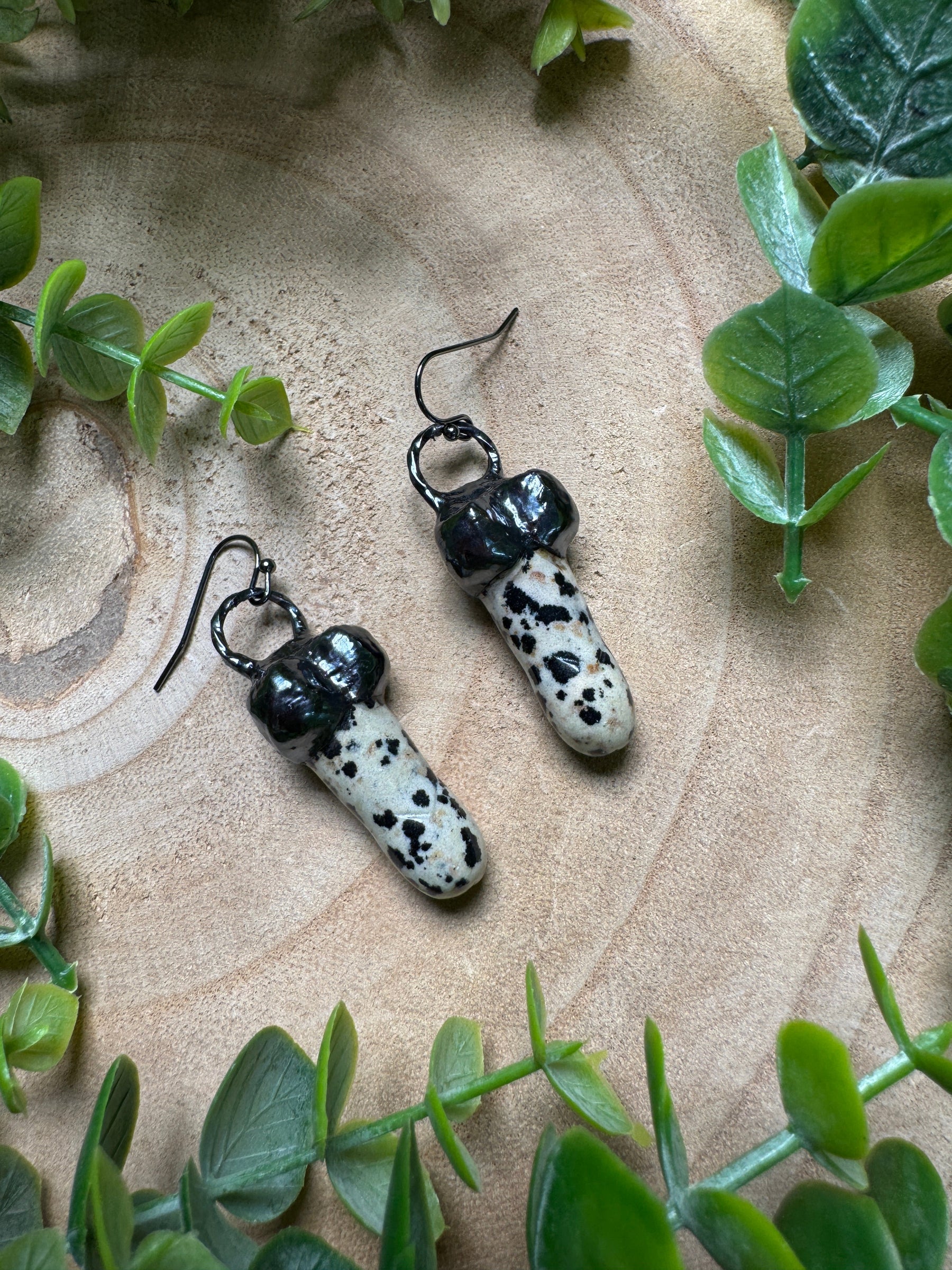 Dalmatian Jasper Penis Earrings by Copper Ashes