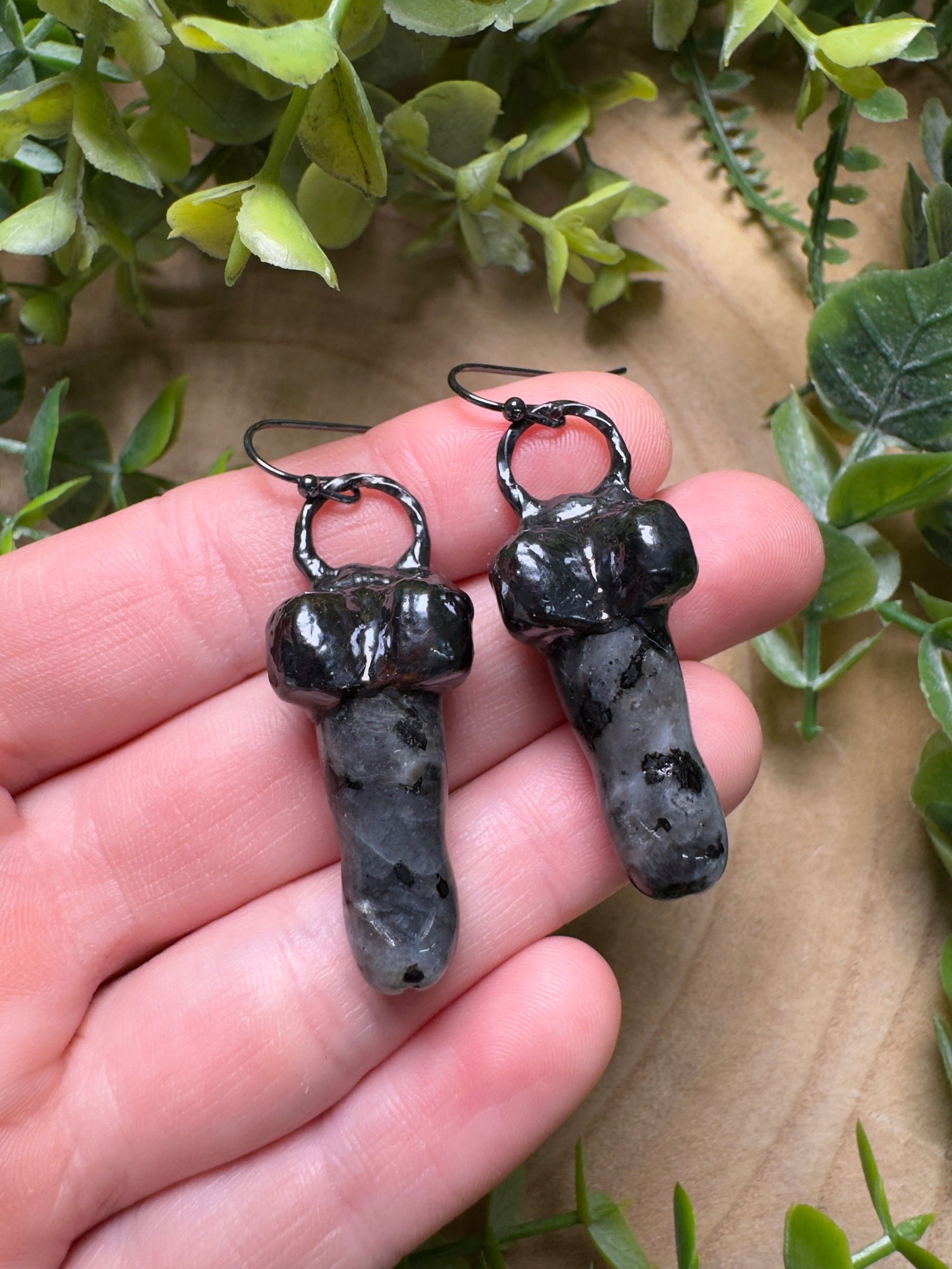 Larvikite Penis Earrings by Copper Ashes