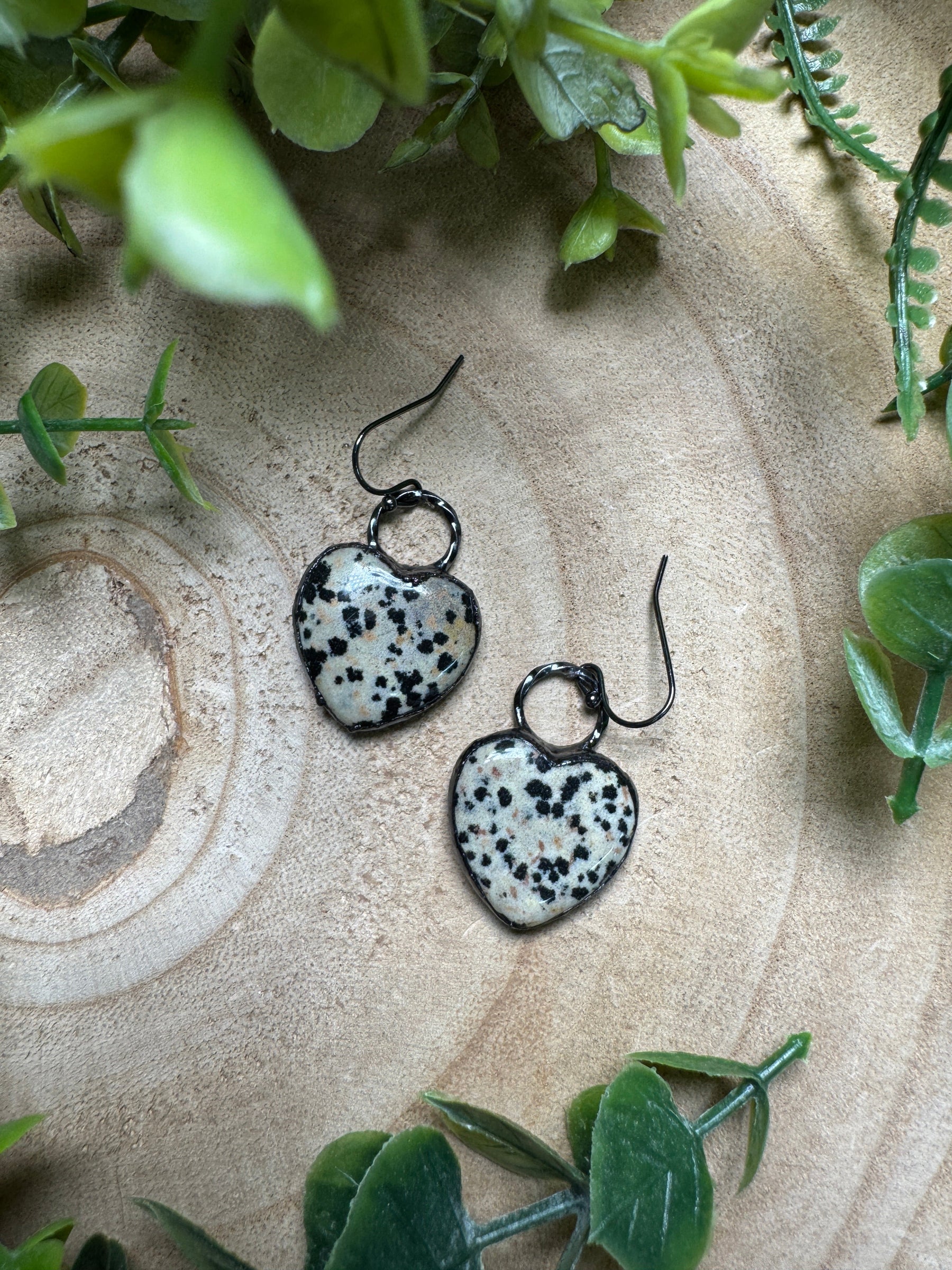 Dalmatian Jasper Heart Earrings by Copper Ashes