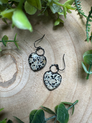 Dalmatian Jasper Heart Earrings by Copper Ashes