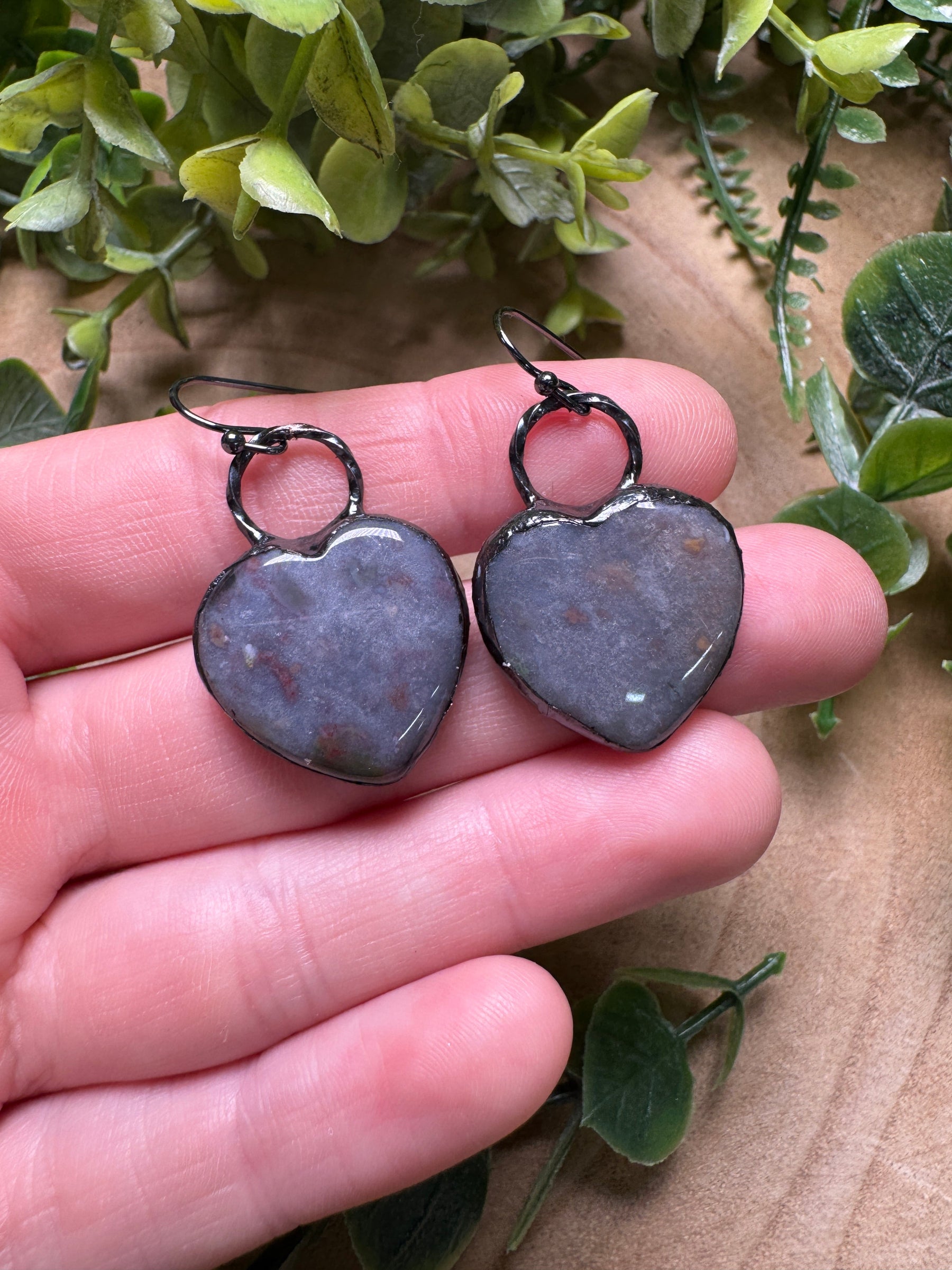 Ocean Jasper Heart Earrings by Copper Ashes