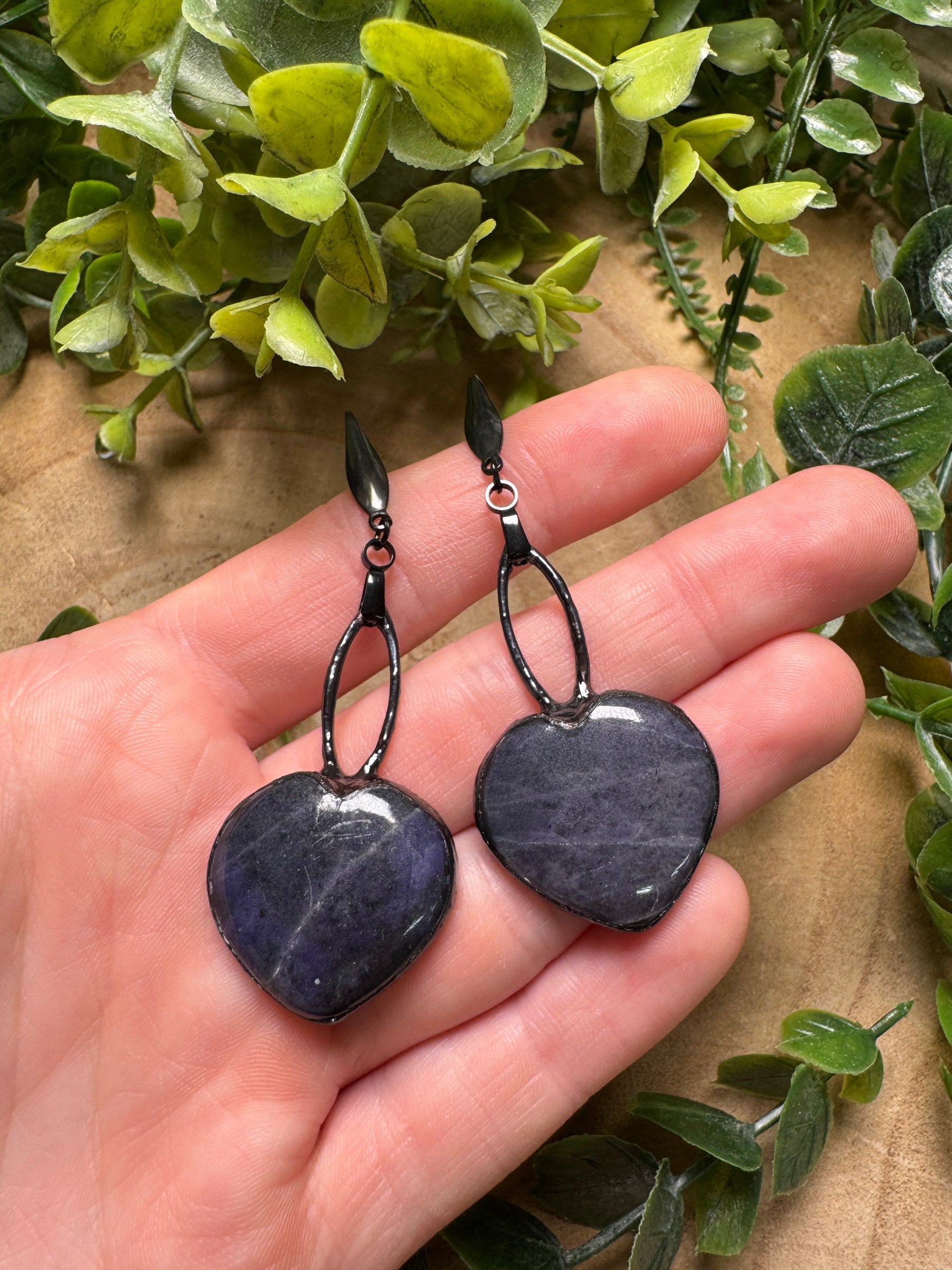 Blue Aventurine Heart Earrings detail view by Copper Ashes
