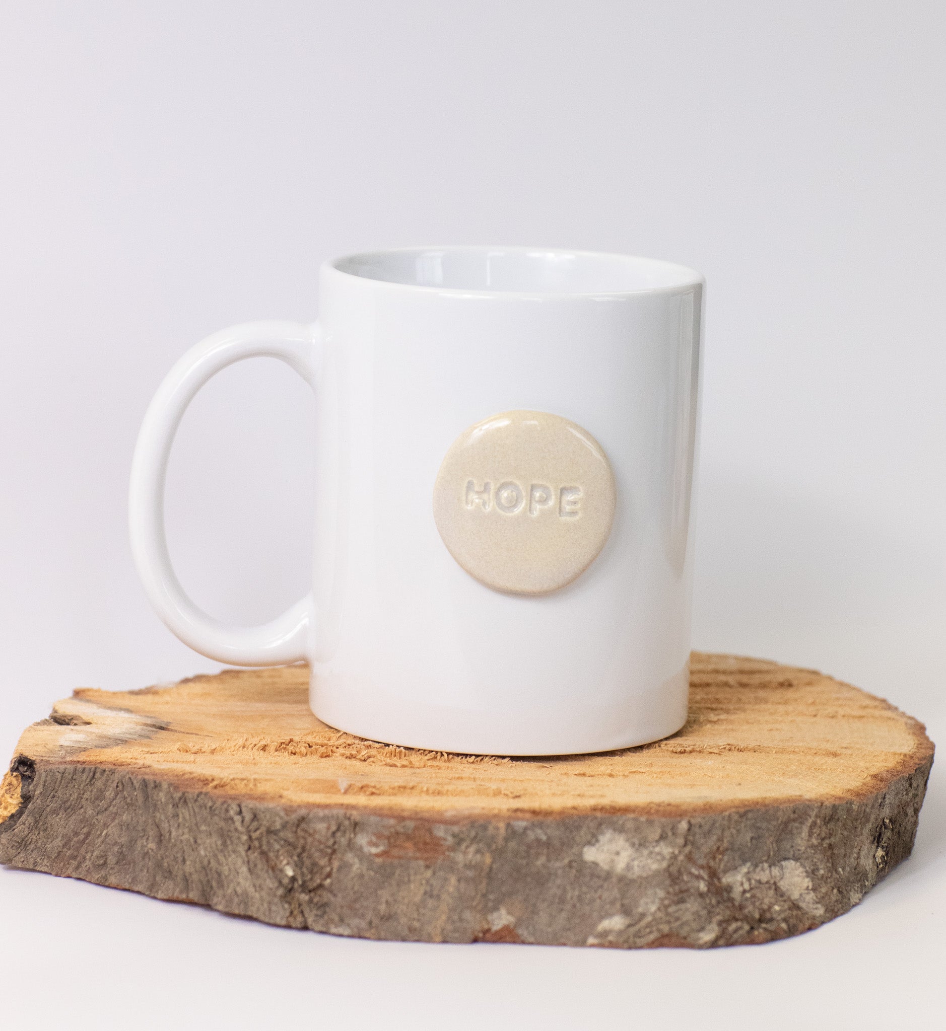 Prodigal Pottery Clearance 12oz White Regular Hope Mug — product view 1