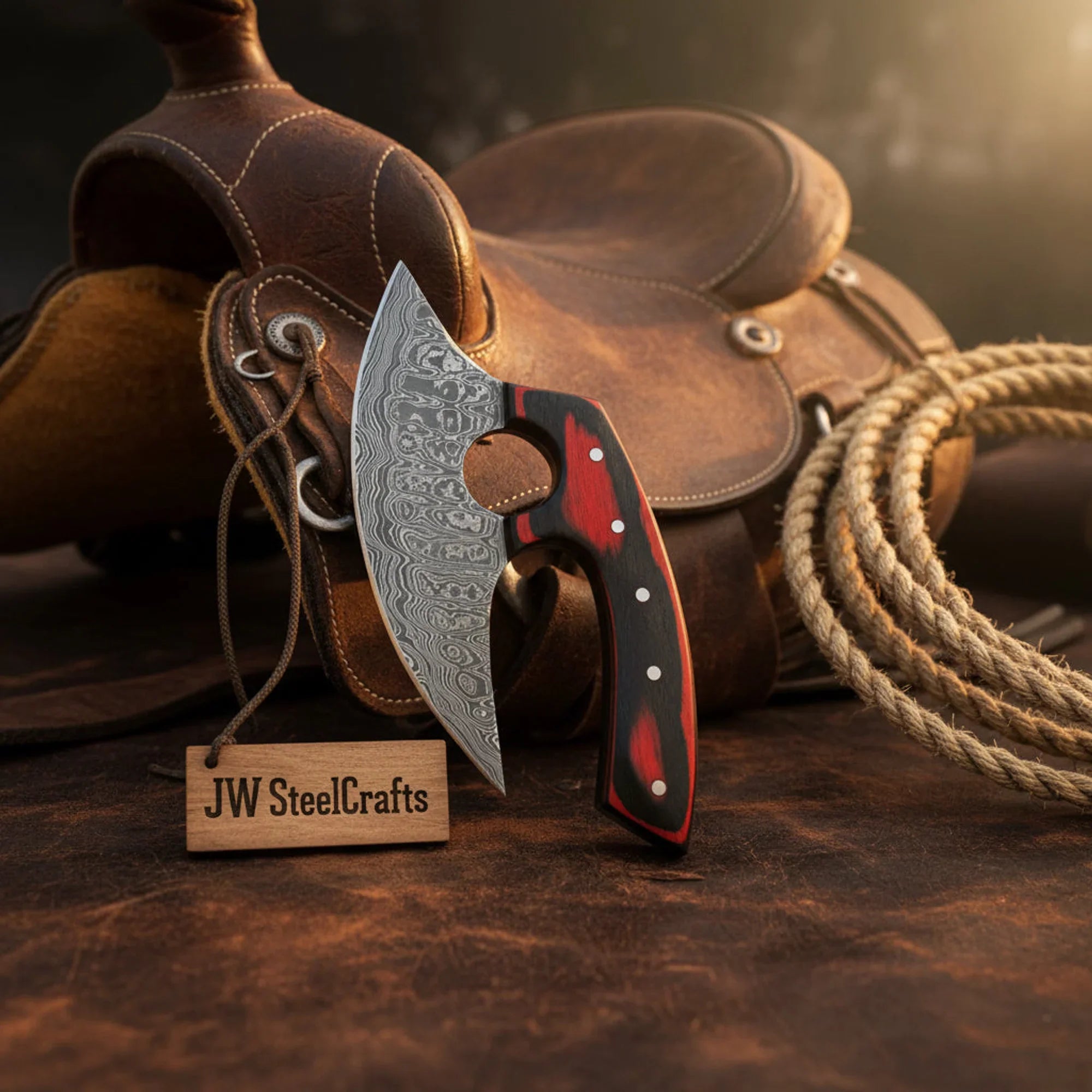 Ranchland Ulu Cutter Knife 5" Multi Color Pakka Wood Handle Kitchen Chopper Pizza Cutter by JW SteelCrafts