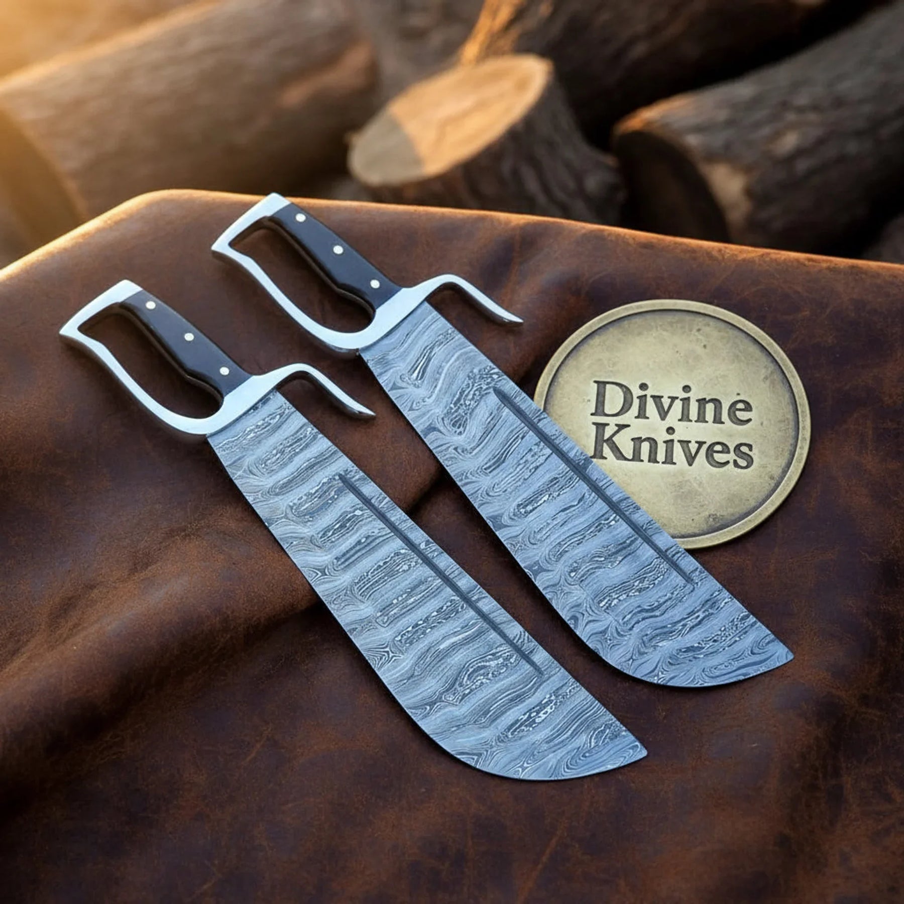Damascus Bowie Knife with Sawback Spine & Stag Handle – Handcrafted Outdoor Knife with Sheath by Divine Knives