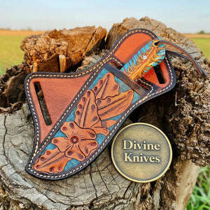 Bone Handle Damascus Cowboy Bull Cutter Knife detail view by Divine Knives