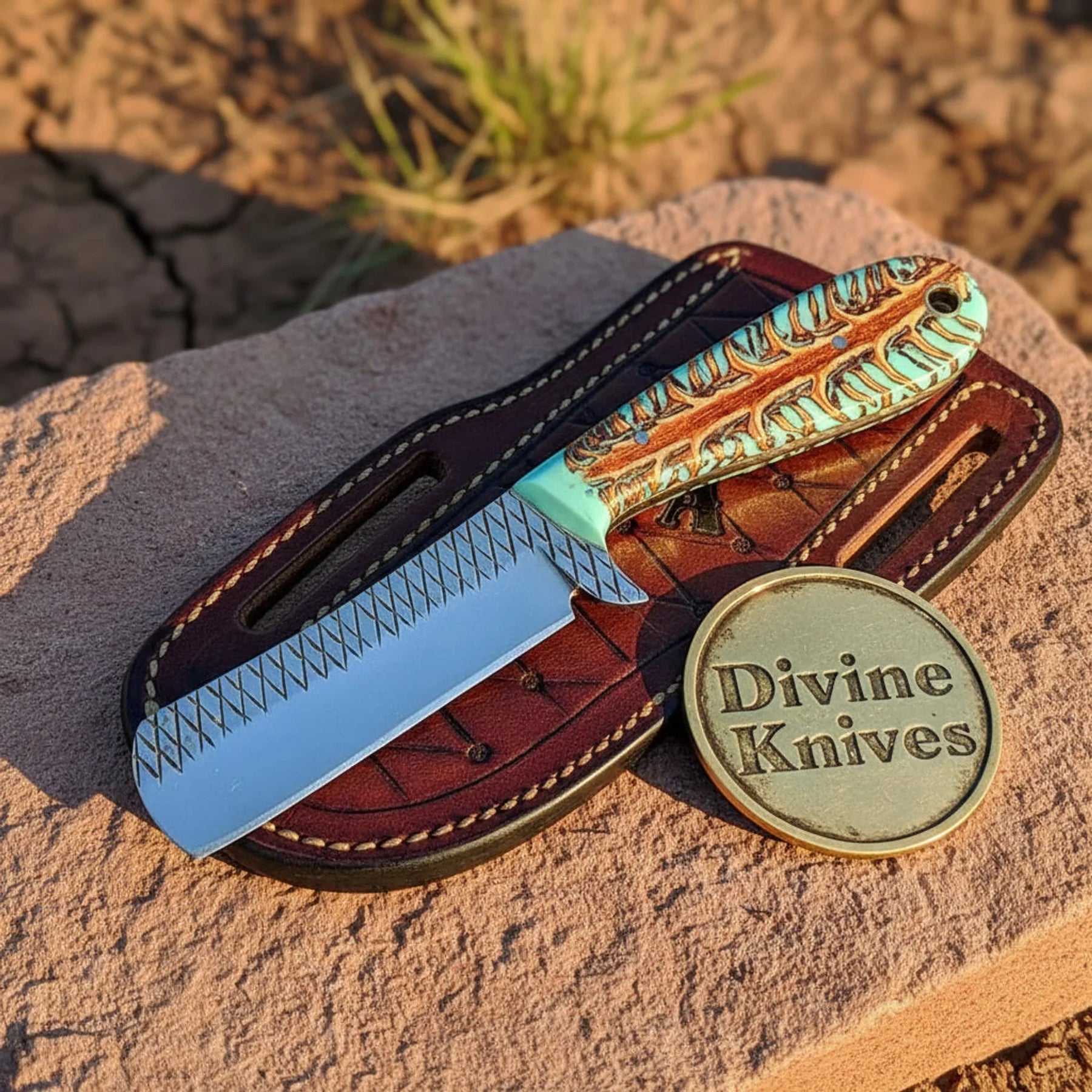 Bone Handle Damascus Straight Razor for Classic Shaving by Divine Knives