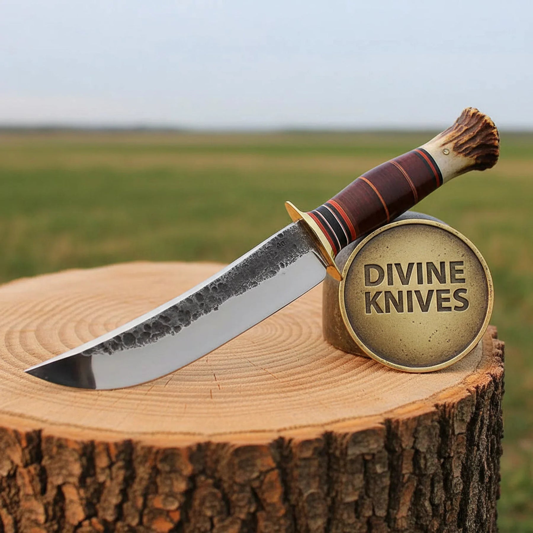 Cowboy Hunting Knife with Turquoise Handle – Handcrafted Skinner with Crossdraw Sheath by Divine Knives