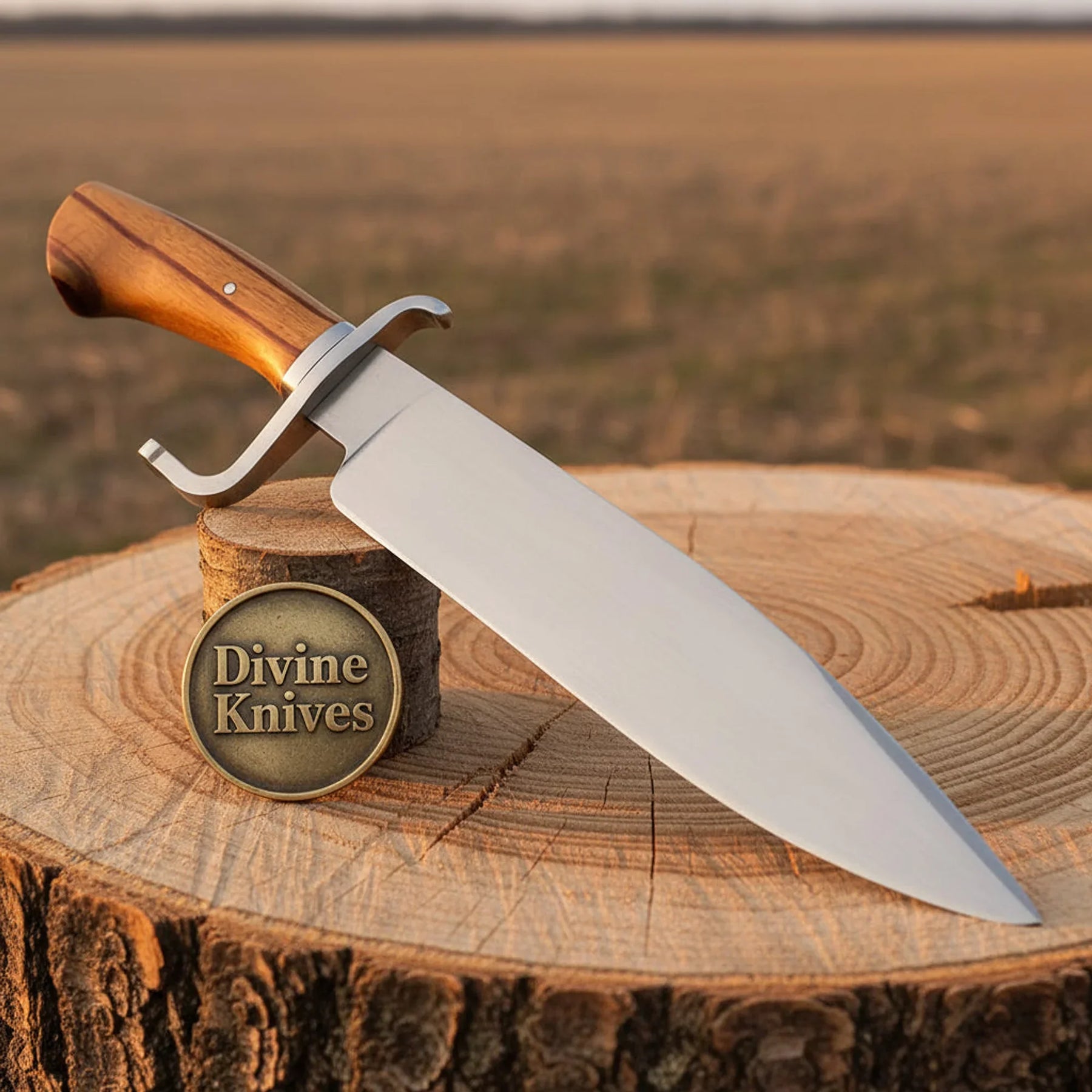Forged Hunting Knife with Stacked Leather Handle – Handcrafted Skinner with Stag Pommel by Divine Knives