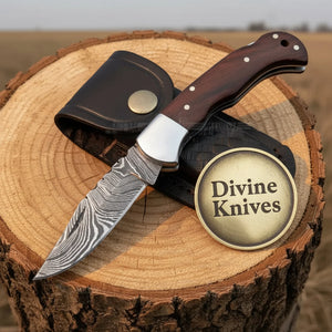 Rosewood Handle Damascus Clip Point Knife for Precision Everyday Cutting by Divine Knives