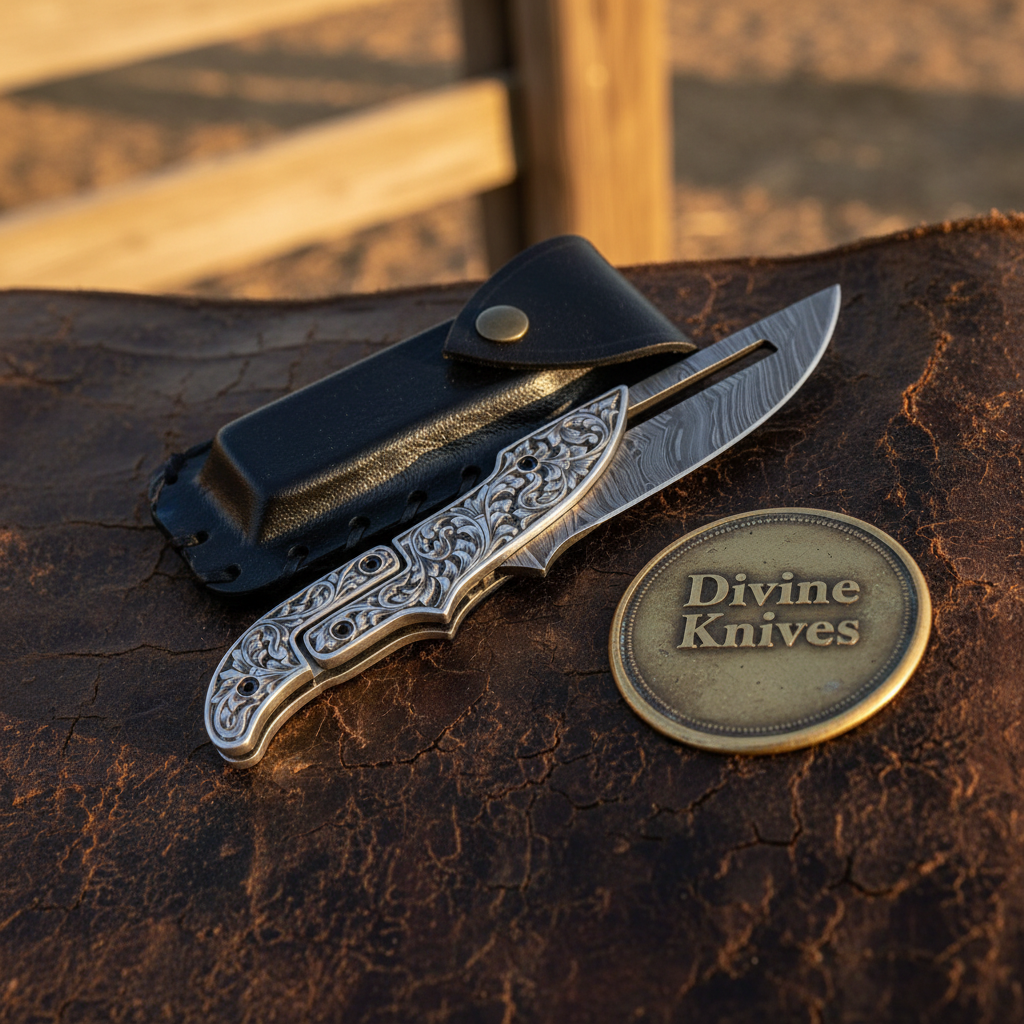 Hand-Engraved Damascus Pocket Knife with 4-Inch Blade by Divine Knives