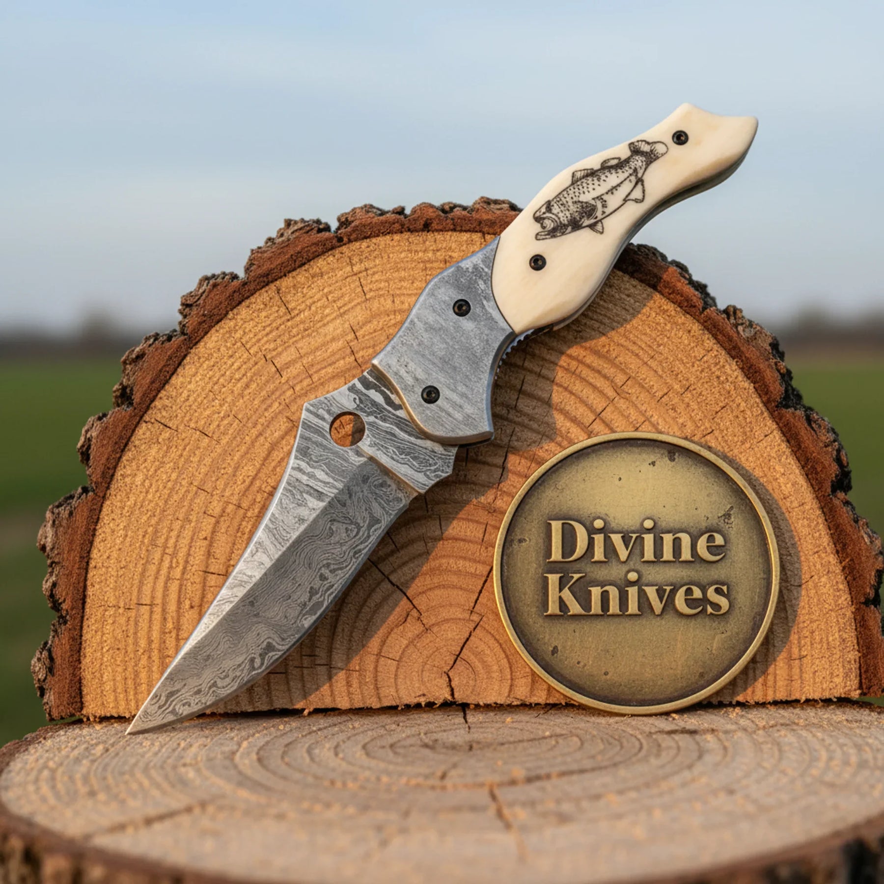 Trusted Bone handle folding knife detail view by Divine Knives