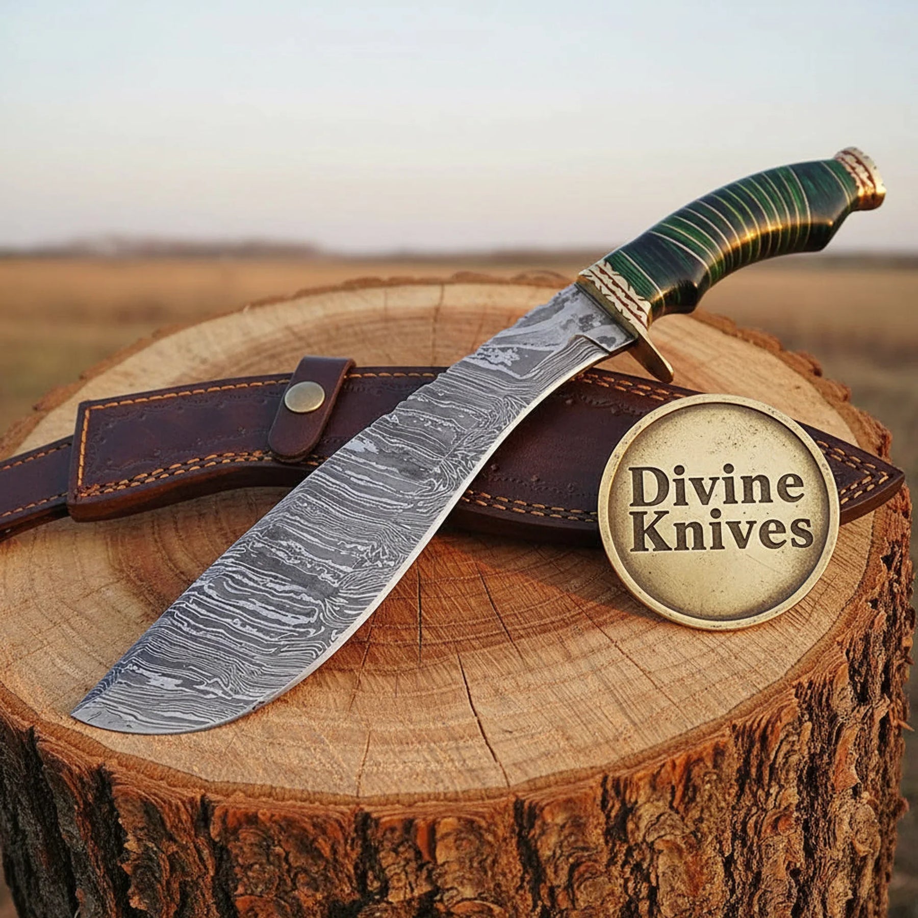 Bird and Trout Knife with Stag Handle – Handcrafted Caping Knife with Crossdraw Sheath by Divine Knives