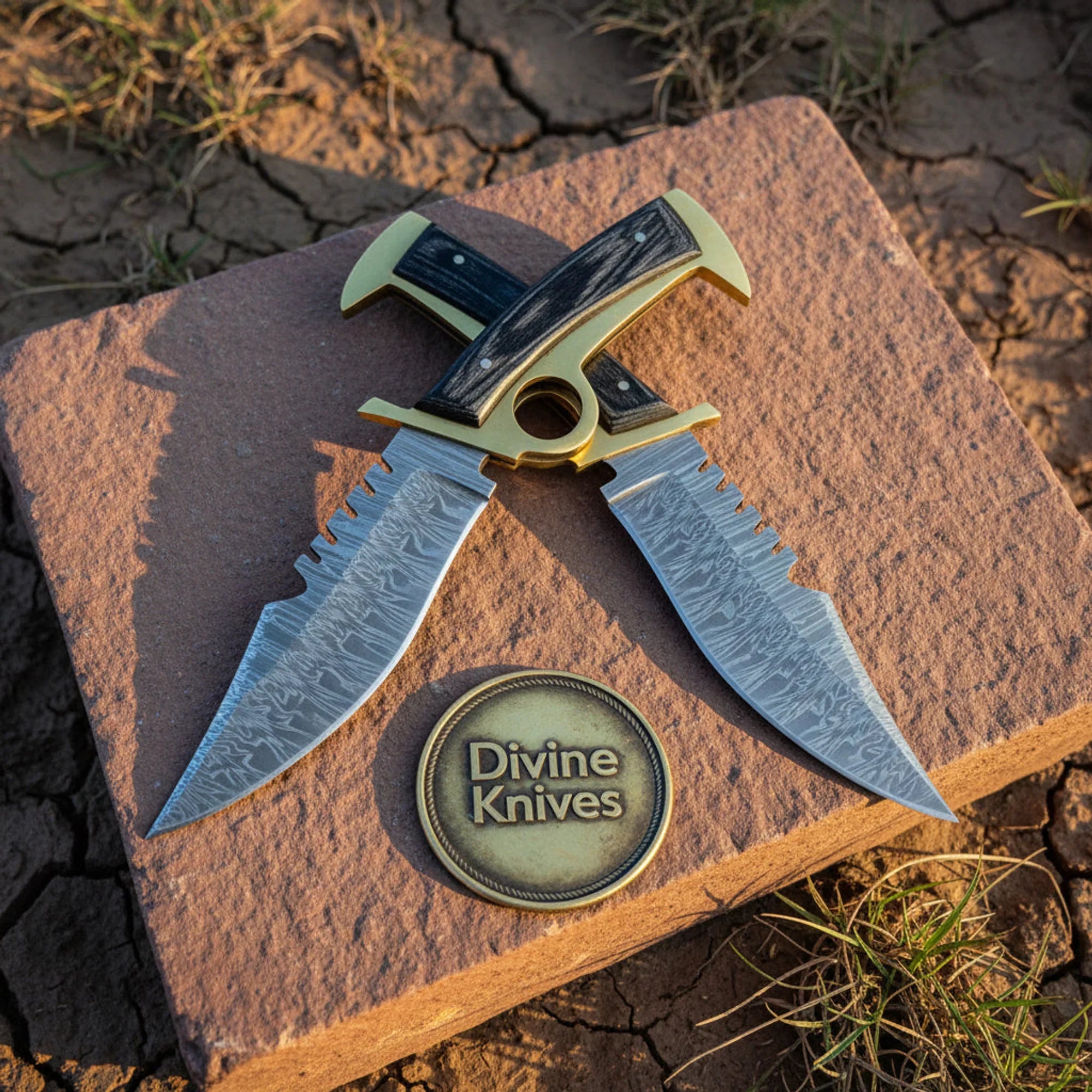 Antler Handle Damascus Knife with Fish-Tooled Leather Sheath by Divine Knives