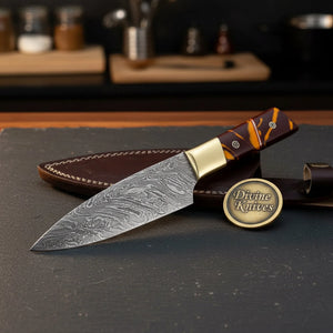 Damascus Slicing Knife with Stag Handle – Handcrafted Carving Knife for Meat & Roasts by Divine Knives