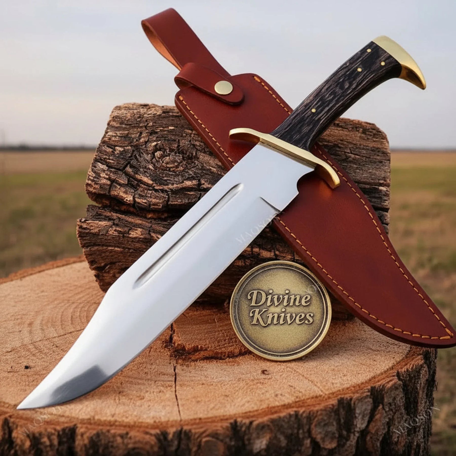Collectible D-Guard Bowie Knife – Handcrafted Display Piece with Polished Blade by Divine Knives