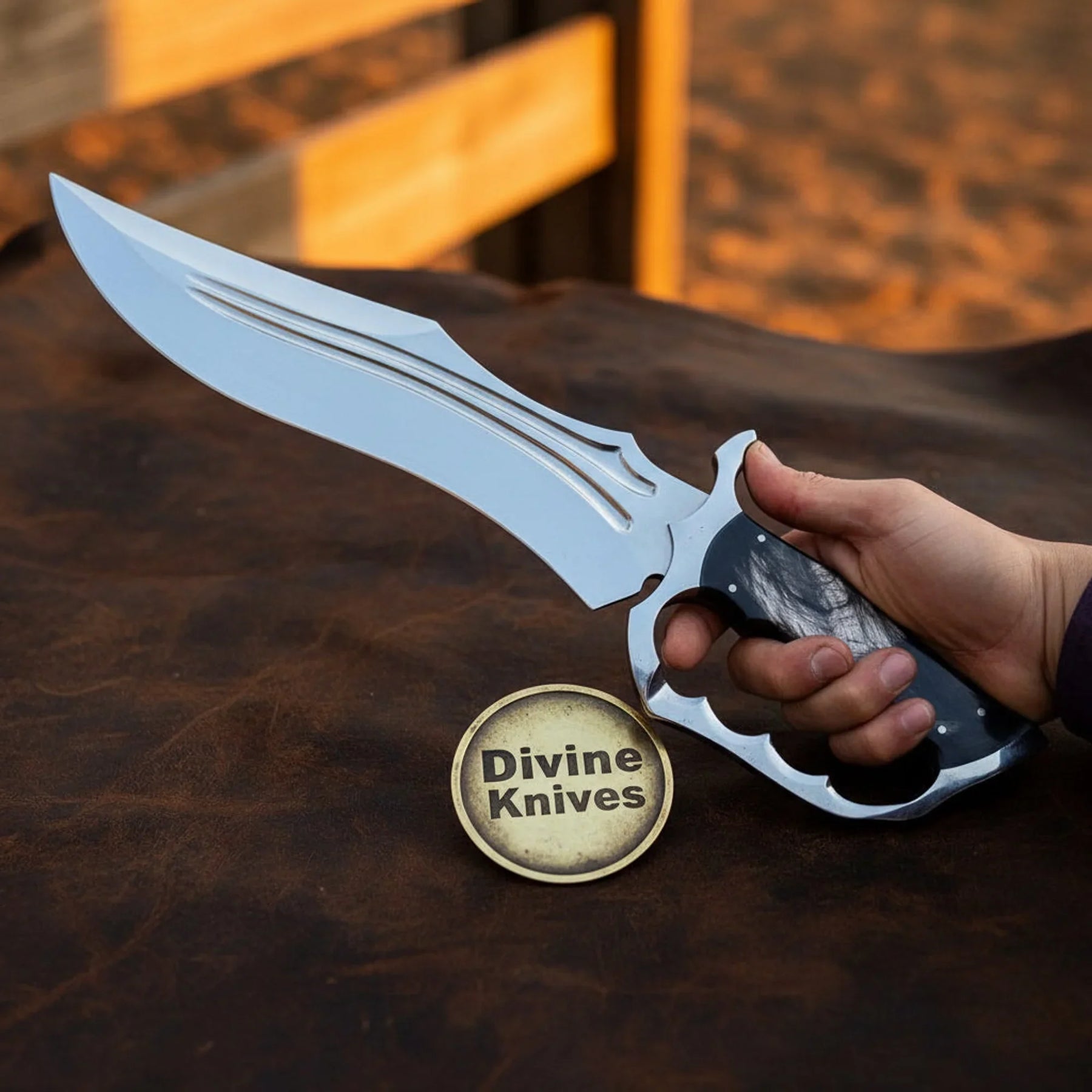 Damascus Chef Knife with Rosewood Handle & Sheath – Handcrafted Kitchen Knife for Daily Use by Divine Knives